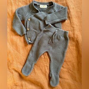 Quincy Mae Grey Organic Cotton Knit Sweater Top & Footed Pants Matching Set